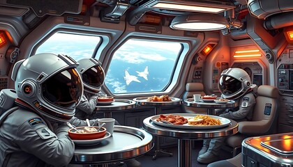 Astronauts Enjoying Meal During Spaceflight Observation