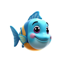 Blue Cartoon Fish with Large Eyes and Smile – Transparent Background