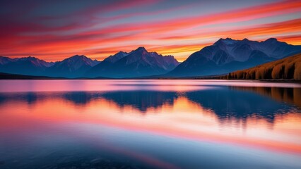 Obraz premium a large lake among the mountains at sunset