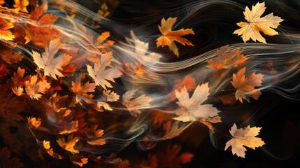 Isolated scene of maple leaves swirling in the wind,