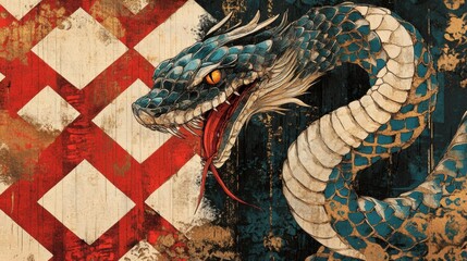 Obraz premium Japanese art-inspired New Year card for the Year of the Snake,