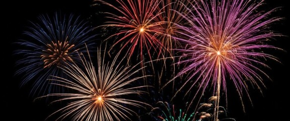 Fototapeta premium Colorful fireworks bursting in the night sky.