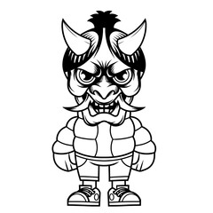 Mascot character design cartoon oni mask outline