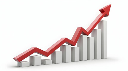 Red arrow soaring above a bar graph, symbolizing growth, success, and upward trends in business or finance.  A powerful visual metaphor!