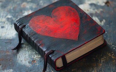 A unique journal with a heart-themed cover and love prompts for valentines day