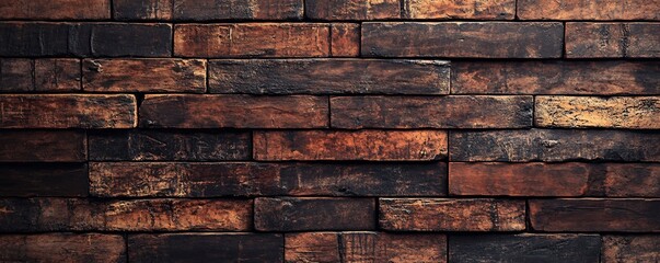 Obraz premium Dark brown brick wall creating a rustic and textured background