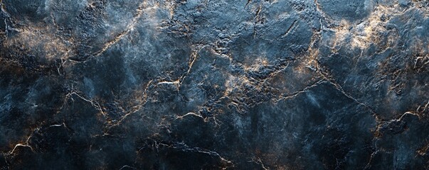 Dark rough stone wall texture with golden cracks shining brightly