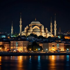 Blue mosque at night