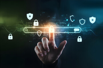 Fototapeta premium Digital Security Concept with Lock Icon and Protection Symbols