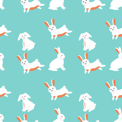 Cute easter bunny pattern on turquoise background for spring designs.