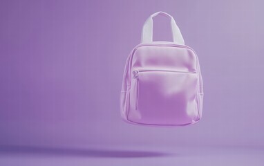 Fototapeta premium Light blush pink backpack gently levitating on a soft lilac background