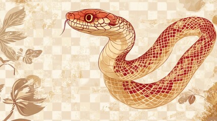 Obraz premium Traditional Japanese-inspired New Year card, snake coiled