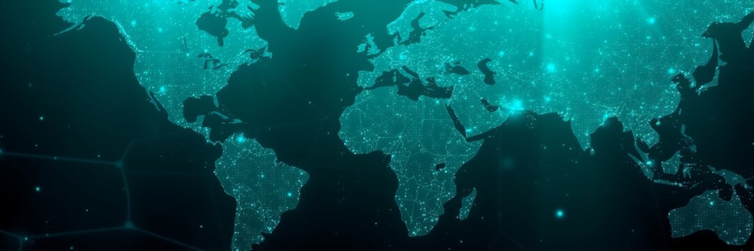 Global Network: A Teal Constellation World Map