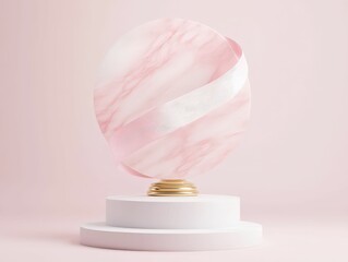 3d minimalist ribbon trophy design elegant showcase soft paste calm environment artistic perspective