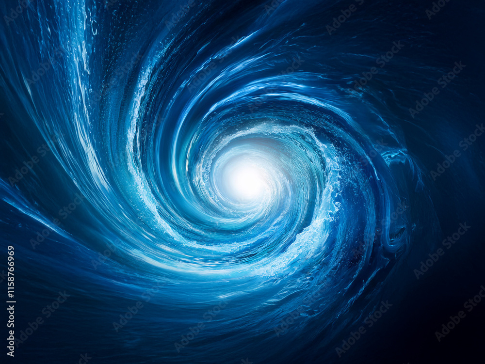 Aufkleber A mesmerizing whirlpool of deep blue ocean water swirling into a bright, central light.  The intense hues and dynamic motion create a sense of depth and mystery.