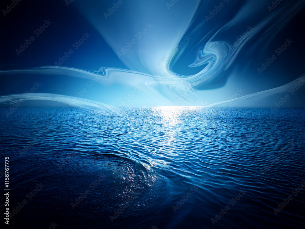 Aufkleber a mesmerizing seascape at twilight, with swirling, ethereal clouds reflecting a radiant glow on the 