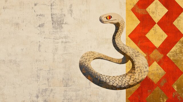 Year of the Snake New Year greeting card, inspired by Japanese art,