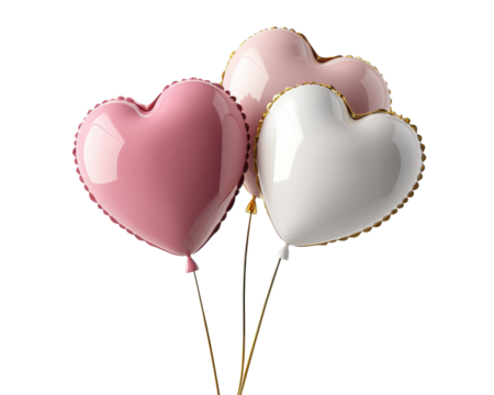 Set of heart-shaped pink and white balloons tied together, ideal for romantic celebrations or festive decorations - Powered by Adobe