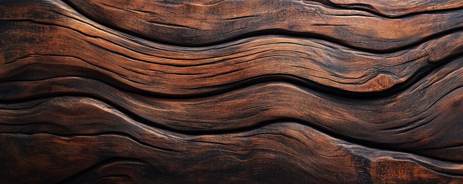 Dark brown carved wood texture creating wavy pattern background