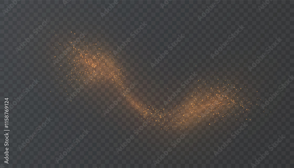 Poster glowing bright bokeh and glitter effect of bright golden cloud with transparent glare of small parti