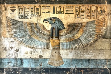 Majestic horus spreading wings in ancient egyptian temple