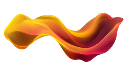 Abstract yellow and red gradient smooth wave with flowing, fluid motion, isolated on a transparent background in PNG format.