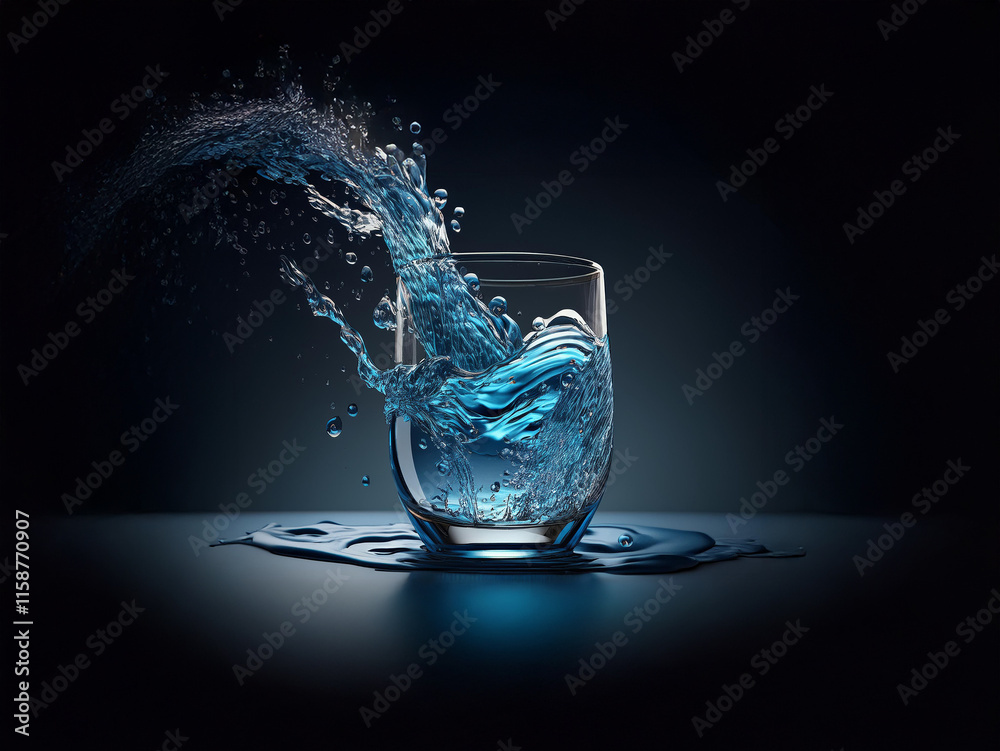 Leinwandbilder dynamic splash of blue liquid pouring into a clear glass, creating a visually stunning moment of mot