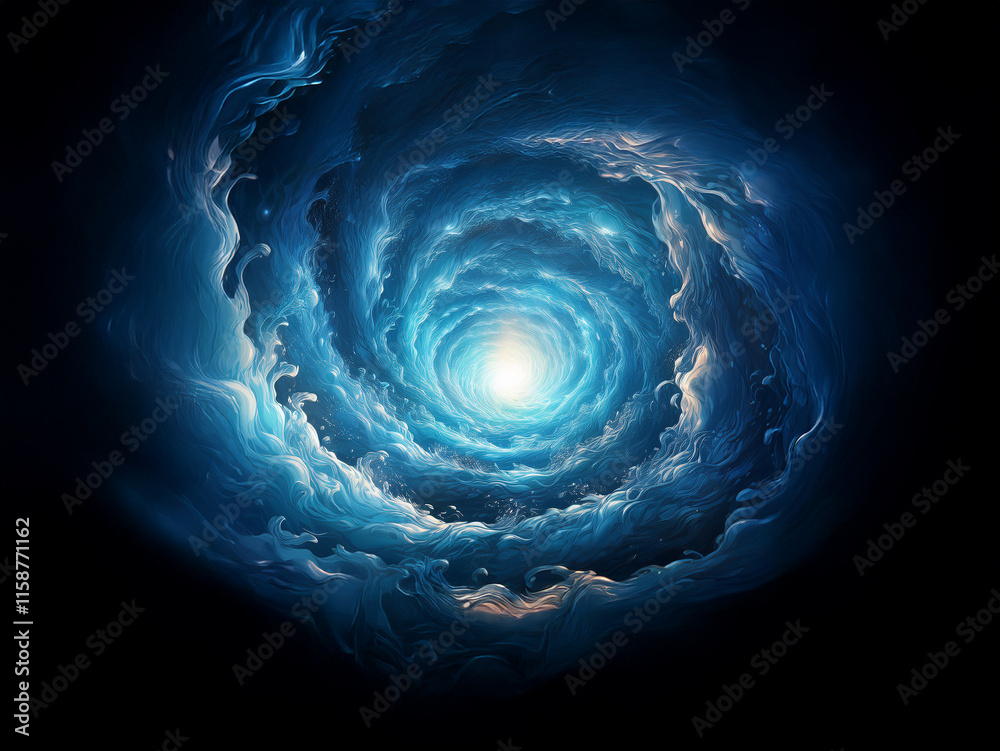 Aufkleber A swirling vortex of luminous blue clouds creates a mesmerizing tunnel leading to a bright, distant light.  The dark background emphasizes the ethereal glow.
