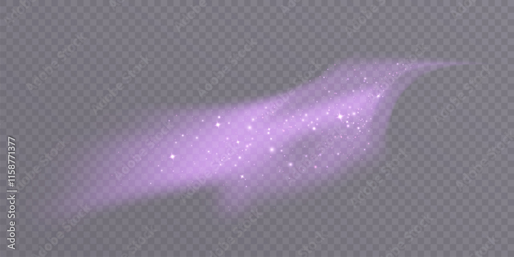 Poster glowing bright bokeh and glitter effect of vibrant purple cloud with transparent glare of small part