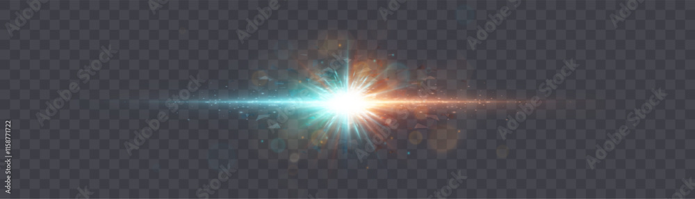 Poster bright glowing light effect bright glare. effect of glowing light rays distortion light lens. beauti