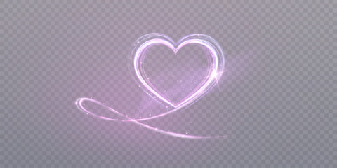 Heart shape glow effect for valentine design. Vibrant purple heart glow effect with light sparkle and highlights.