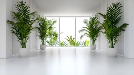 Modern Minimalist Interior with Green Plants and Bright Natural Light