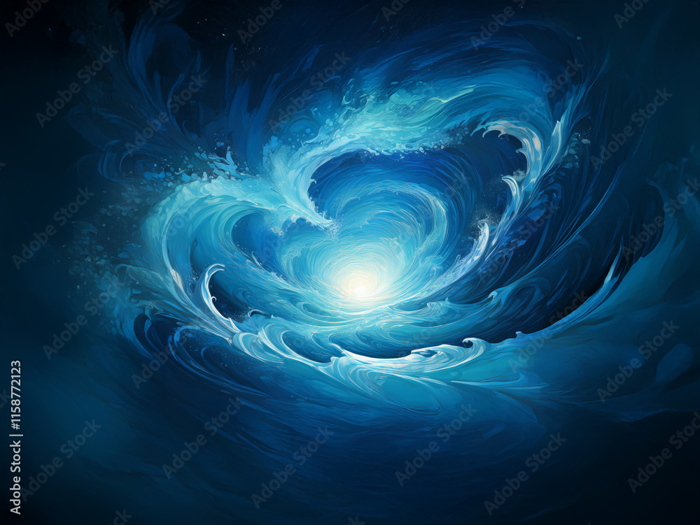 Aufkleber a swirling vortex of luminous blue water, creating a mesmerizing, ethereal tunnel. the light at its 