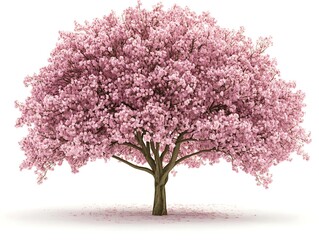 Naklejka premium Pink Blossom Tree: A majestic cherry blossom tree bursts into full bloom, showcasing a breathtaking display of pink petals against a soft, ethereal background.