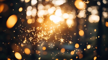 Bright sparks flying in a blurred background creating a festive atmosphere