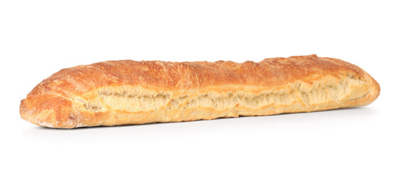 One freshly baked baguette isolated on white