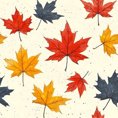 Obraz premium Seamless pattern featuring an array of fall leaves scattered across a clean white background