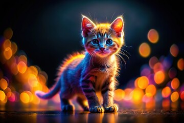 AI-created, cute kitty, Halloween vibe, tilt-shift magic.