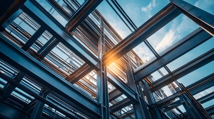 Steel framework construction beams building project