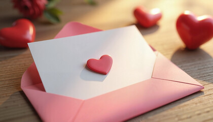 Envelope with heart-shaped seal and pink background