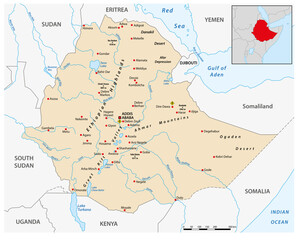 Obraz premium map of the East African state of Ethiopia