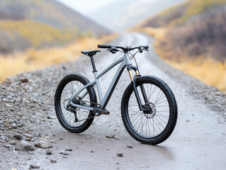 Fototapeta premium Bicycle Navigating Rocky Trailside Path, Capturing Adventurous Outdoor Cycling Experience in Rugged Terrain