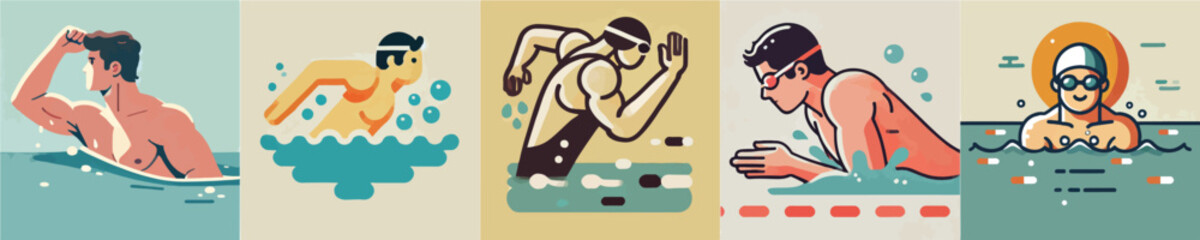 Vector collection of a person practicing swimming