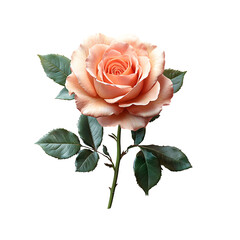 Peach Rose Flower Stem Leaves Transparent Background.