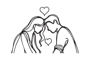 Romantic couple, love. continuous one line drawing. vector illustration
