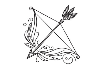 cupid bow and arrow in one line style. valentine's day. vector illustration