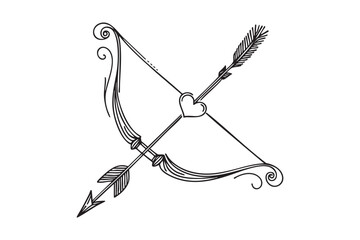 cupid bow and arrow in one line style. valentine's day. vector illustration