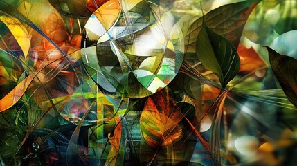 Abstract autumn leaves and gemstone artwork.