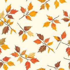 Obraz premium Seamless pattern featuring an array of fall leaves scattered across a clean white background
