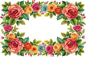 Elegant invitation design, featuring roses and foliage.